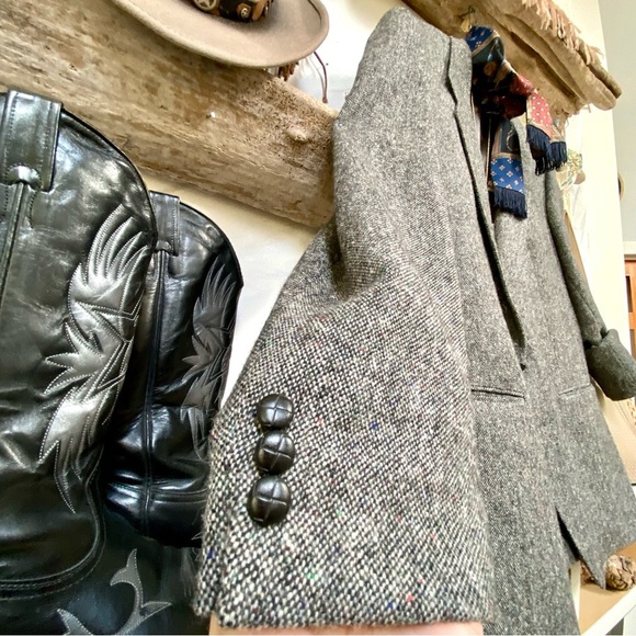 Irish BOYFRIEND BLAZER REAL MAGEED Donegal tweed wool blazer W equestrian vibe - Picture 11 of 16